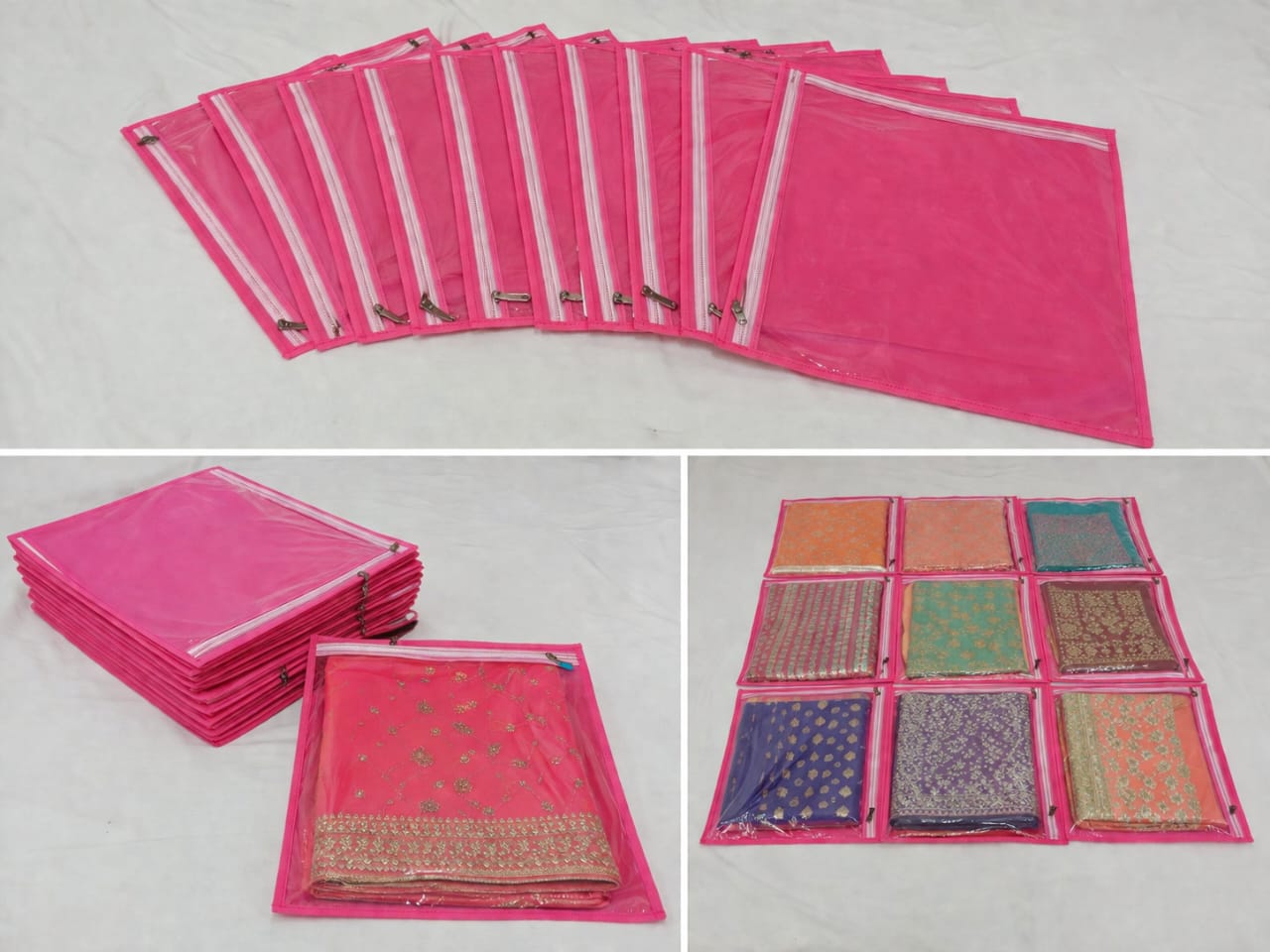 Saree Cover Set of 12 pcs | Storage Bags Organizer for Sarees & Clothes saree cover set of 12 pcs pink storage bags