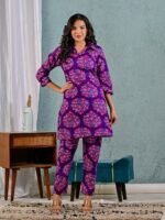 Royal Purple Floral Cotton Co-Ord Set for Women | Elegant Summer Collection | Festive & Casual Wear