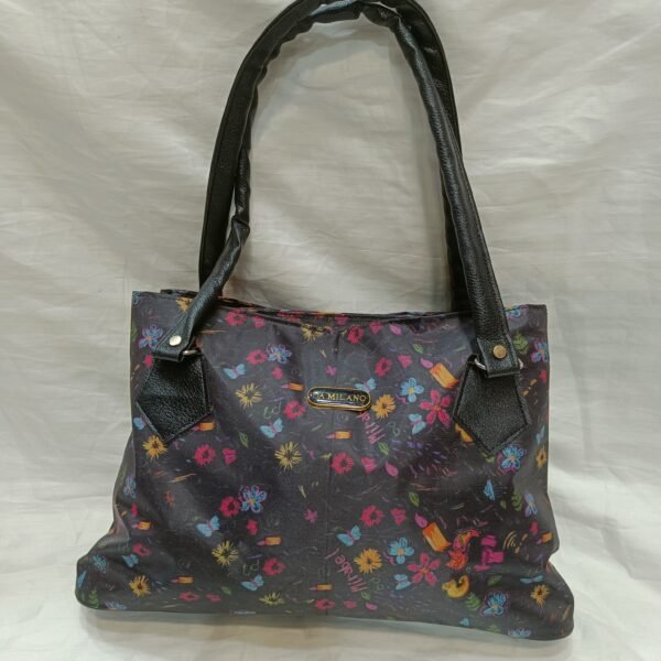 Women's Black Printed Shoulder Bag | Fun Floral & Doodle Tote | Lightweight Stylish Handbag | DAMLI Collection