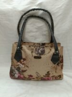 Women's Beige Floral Printed Shoulder Bag | Elegant Canvas Tote for Daily Use | DAMLI Signature Handbag
