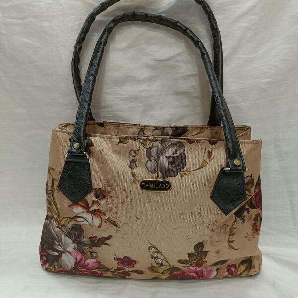 Women's Beige Floral Printed Shoulder Bag | Elegant Canvas Tote for Daily Use | DAMLI Signature Handbag