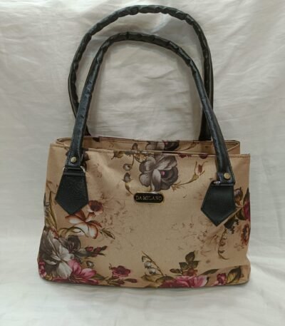 Women's Beige Floral Printed Shoulder Bag | Elegant Canvas Tote for Daily Use | DAMLI Signature Handbag