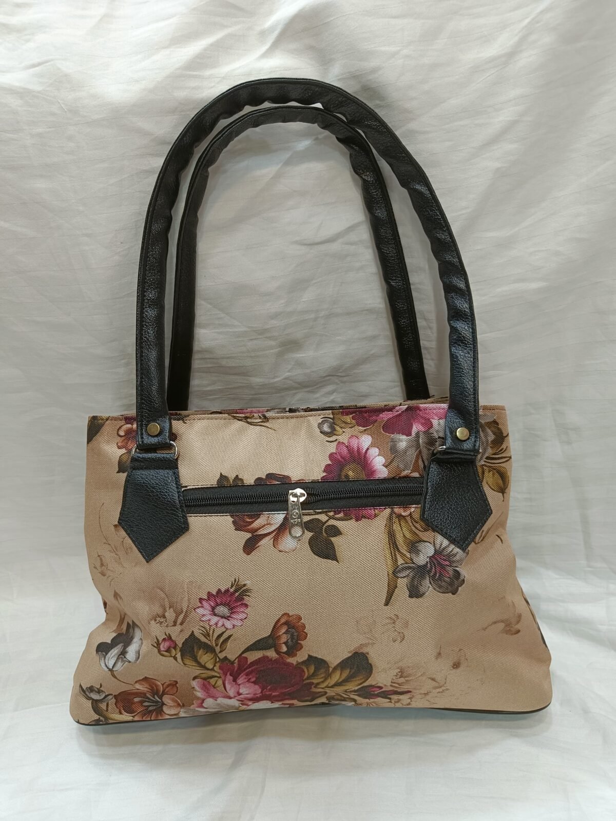 Women's Beige Floral Printed Shoulder Bag | Elegant Canvas Tote for Daily Use | DAMLI Signature Handbag