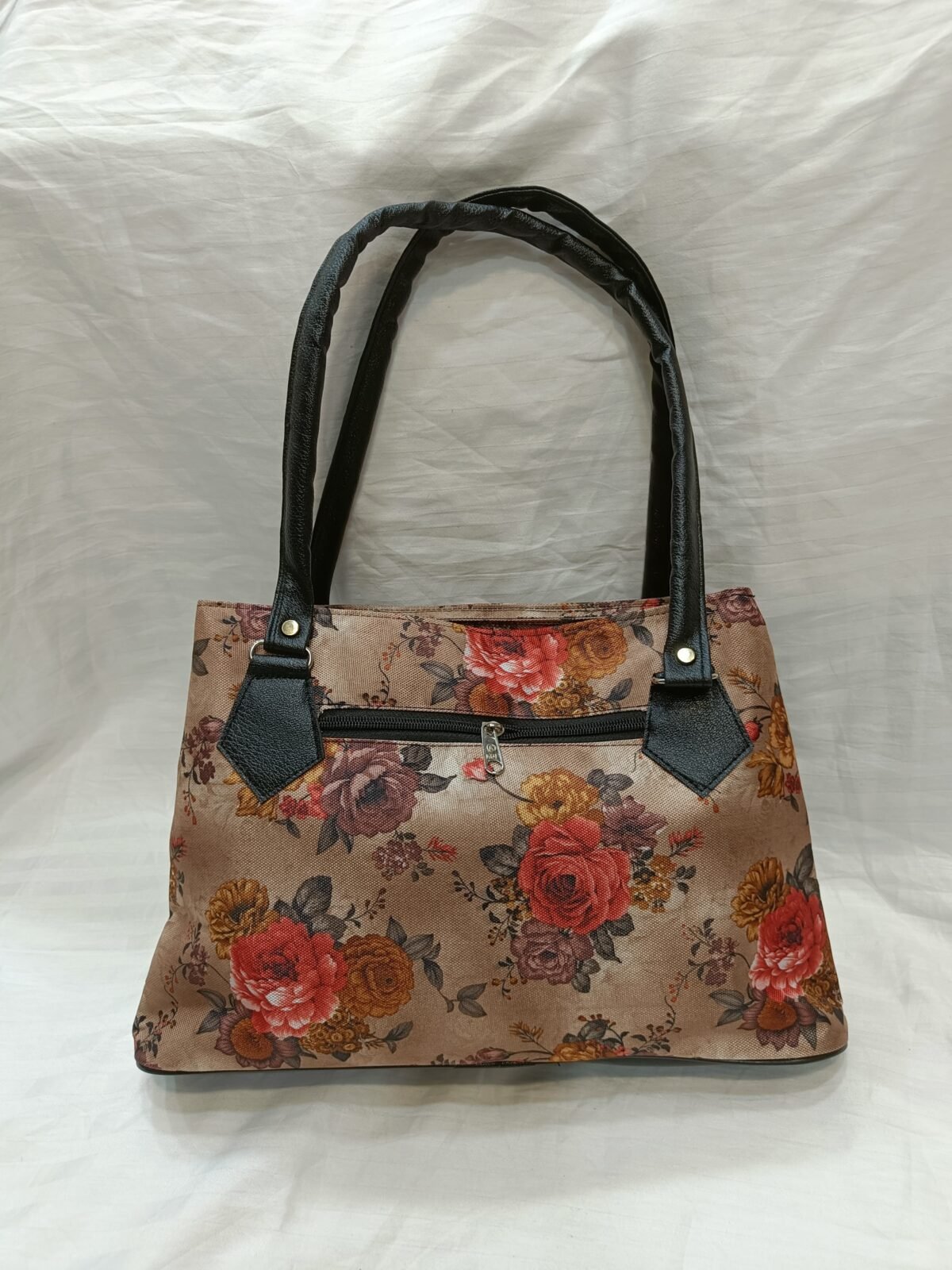 Women's Bold Red Floral Print Shoulder Bag | DA MILANO Inspired Elegant Tote | Canvas Handbag for Daily Use