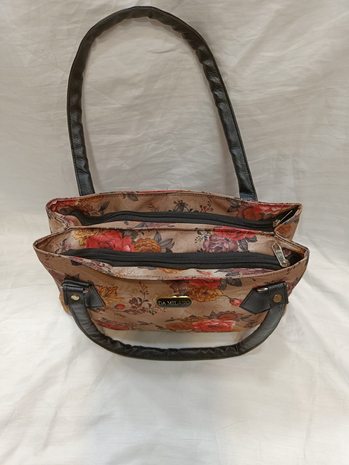 Women's Bold Red Floral Print Shoulder Bag | DA MILANO Inspired Elegant Tote | Canvas Handbag for Daily Use