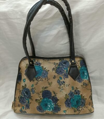 Women's Teal Blue Floral Gardish Leather Handbag | Elegant Structured Tote for Work & Travel | Sristy Boutique