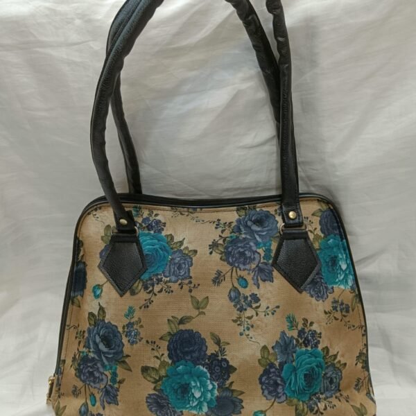 Women's Teal Blue Floral Gardish Leather Handbag | Elegant Structured Tote for Work & Travel | Sristy Boutique