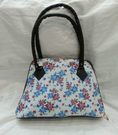Women's White Multicolor Floral Gardish Leather Handbag | Stylish Lightweight Tote | Sristy Boutique