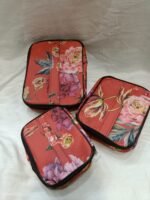 Trendy 3-Piece Organizer Bag Set | Waterproof Multipurpose Pouches in 3 Sizes | Makeup, Toiletry, Travel Storage Case (Floral Pink, Blue Blossom, Galaxy Pink, Red Peony)