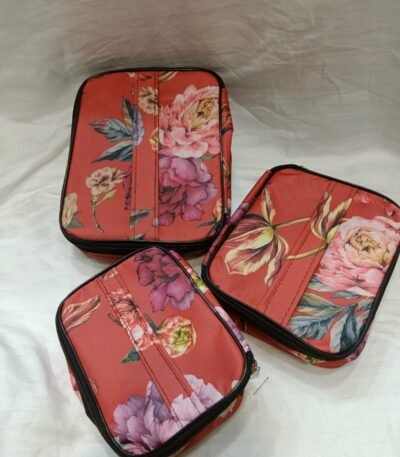Trendy 3-Piece Organizer Bag Set | Waterproof Multipurpose Pouches in 3 Sizes | Makeup, Toiletry, Travel Storage Case (Floral Pink, Blue Blossom, Galaxy Pink, Red Peony)