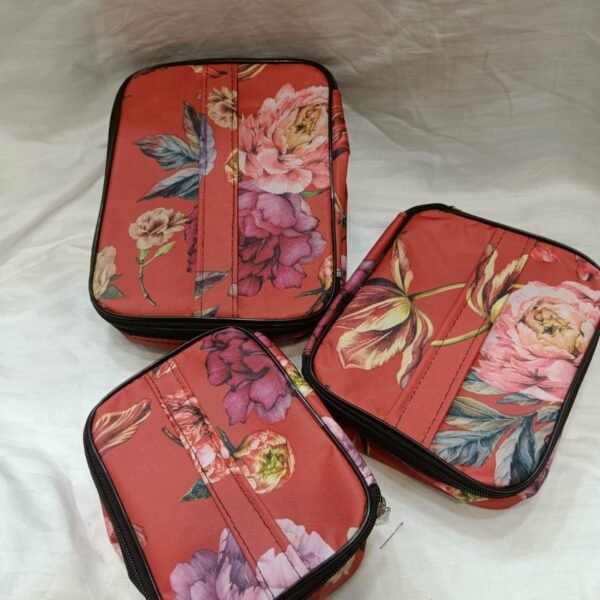 Trendy 3-Piece Organizer Bag Set | Waterproof Multipurpose Pouches in 3 Sizes | Makeup, Toiletry, Travel Storage Case (Floral Pink, Blue Blossom, Galaxy Pink, Red Peony)