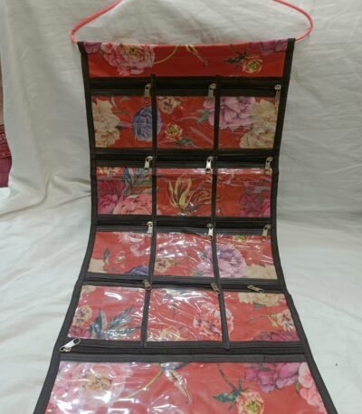 Multipurpose 13-Pocket Hanging Jewellery Organizer | Waterproof Travel and Home Storage Bag | Tropical Leaf Print
