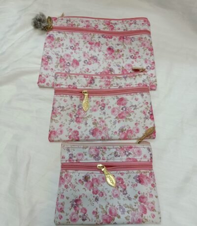 Sristyboutique Pink Rose Multipurpose Pouch Set of 3 | Makeup, Travel, Essentials Organizer