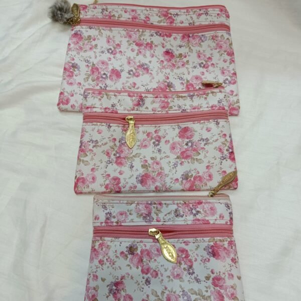 Sristyboutique Pink Rose Multipurpose Pouch Set of 3 | Makeup, Travel, Essentials Organizer