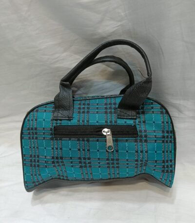 Teal Checked Multipurpose Handbag | Travel Organizer, Makeup & Essentials Storage | Durable & Trendy