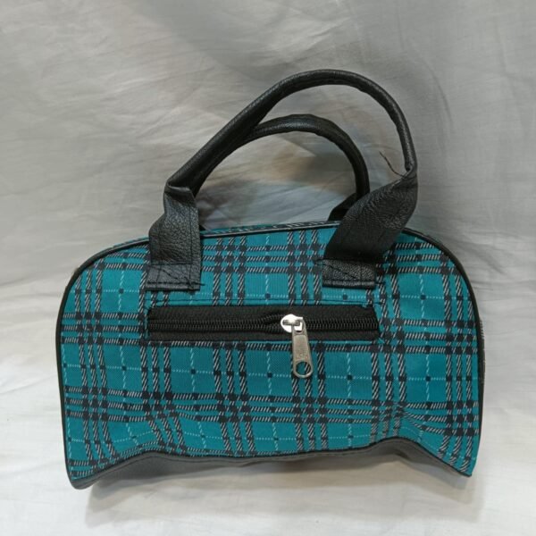 Teal Checked Multipurpose Handbag | Travel Organizer, Makeup & Essentials Storage | Durable & Trendy