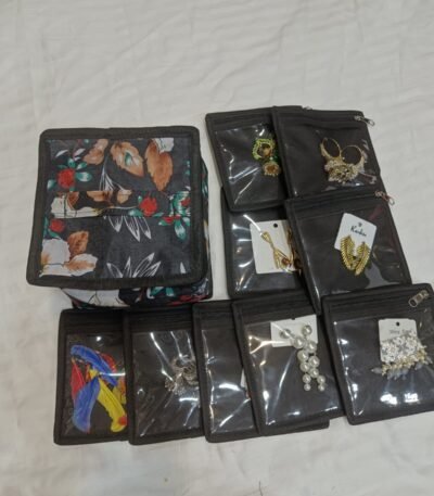 Detachable Jewellery Organizer Box with 10 Removable Pouches for Earrings, Rings & Accessories