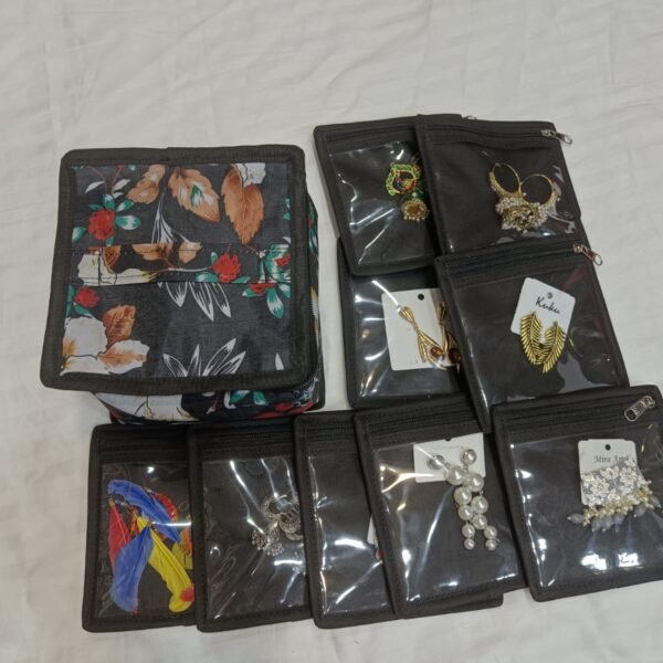 Detachable Jewellery Organizer Box with 10 Removable Pouches for Earrings, Rings & Accessories