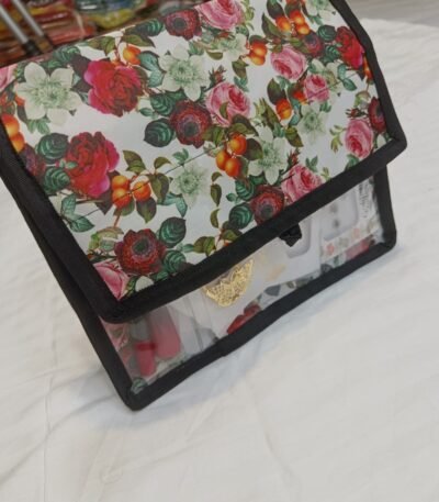 Floral Foldable Jewellery & Makeup Organizer Pouch with Transparent Pockets – Travel-Friendly Design