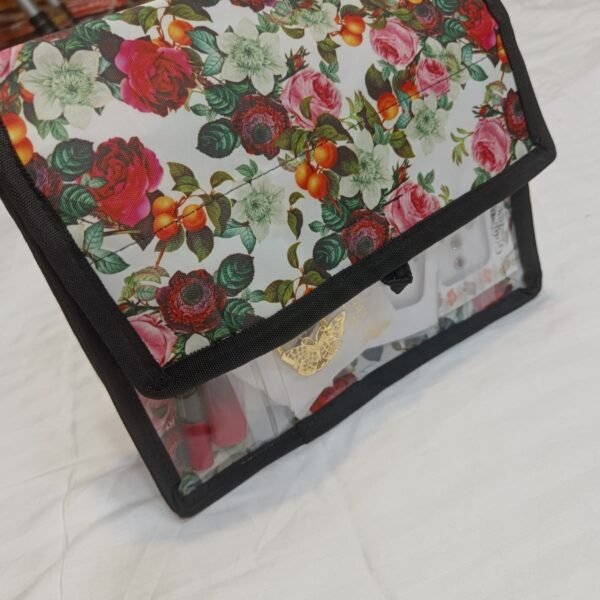 Floral Foldable Jewellery & Makeup Organizer Pouch with Transparent Pockets – Travel-Friendly Design