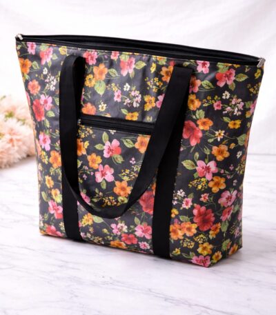 Stylish Grey Yellow Floral Big Tote Bag | Trendy Shoulder Carryall for Women