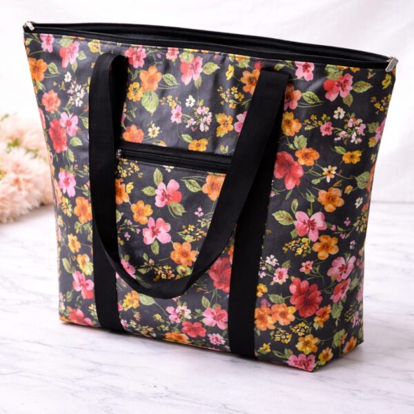 Stylish Grey Yellow Floral Big Tote Bag | Trendy Shoulder Carryall for Women