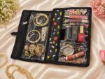 Floral Foldable Jewellery & Makeup Organizer Pouch with Transparent Pockets –front- Travel-Friendly Design