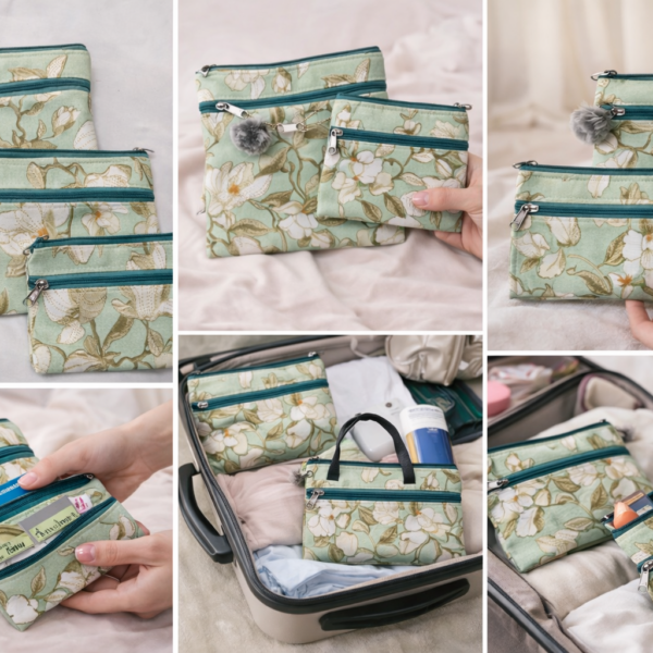 Purple Floral Multipurpose Pouch Set – Stylish Travel Organizer | Sristyboutique