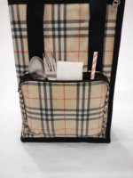 Extra Large Waterproof Tiffin Bag for Office Women Beige Classic Check front view with Front Zip Pocket – Sristy Boutique