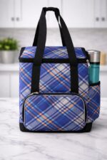 Extra Large Waterproof Tiffin Bag for Office Women Blue Orange Check with Bottle Holder – Sristy Boutique