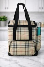 Extra Large Waterproof Tiffin Bag for Office Women Beige Classic Check with Front Zip Pocket – Sristy Boutique