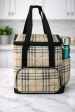 Extra Large Waterproof Tiffin Bag for Office Women Beige Classic Check with Front Zip Pocket – Sristy Boutique
