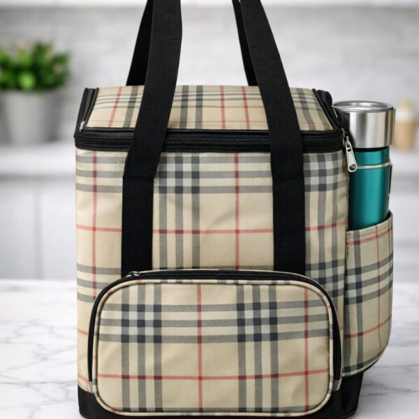 Extra Large Waterproof Tiffin Bag for Office Women Beige Classic Check with Front Zip Pocket – Sristy Boutique