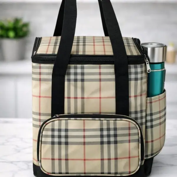 Extra Large Waterproof Tiffin Bag for Office Women Beige Classic Check with Front Zip Pocket – Sristy Boutique