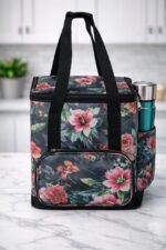 Extra Large Waterproof Tiffin Bag for Office Women Dark Floral Print with Bottle Holder – Sristy Boutique