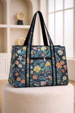 Large Waterproof Tote Bag Dark Wildflower Print 4 Zip Compartments Women – Sristy Boutique