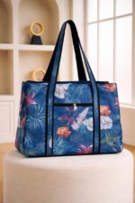 Large Waterproof Tote Bag Navy Tropical Floral 4 Zip Compartments for Women – Sristy Boutique