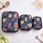Black Tropical Floral Print Waterproof Makeup Vanity Bag Set of 3 – Sristy Boutique