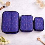 Navy Blue Floral Print Waterproof Makeup Vanity Bag Set of 3 Sizes – Sristy Boutique