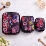 Purple Bold Floral Print Waterproof Makeup Vanity Bag Set of 3 – Sristy Boutique
