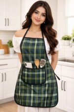 Waterproof Cooking Apron for Women Green Check Print with Adjustable Neck Strap – Sristy Boutique