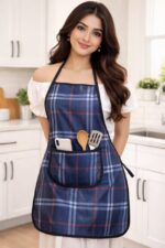 Waterproof Kitchen Apron for Women Navy Blue Check Print with Front Pocket – Sristy Boutique
