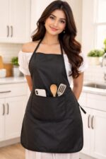 Waterproof Kitchen Apron for Women Solid Black with Front Pocket Adjustable Strap – Sristy Boutique