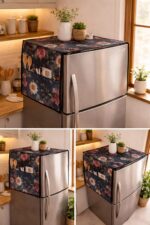 Waterproof Fridge Top Cover Dark Navy Floral Print with 6 Side Pockets 110x56cm – Sristy Boutique