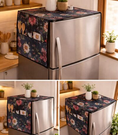 Waterproof Fridge Top Cover Dark Navy Floral Print with 6 Side Pockets 110x56cm – Sristy Boutique