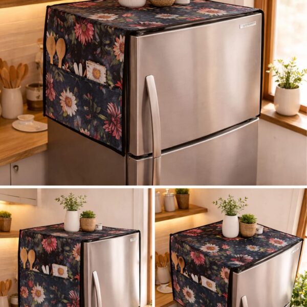 Waterproof Fridge Top Cover Dark Navy Floral Print with 6 Side Pockets 110x56cm – Sristy Boutique